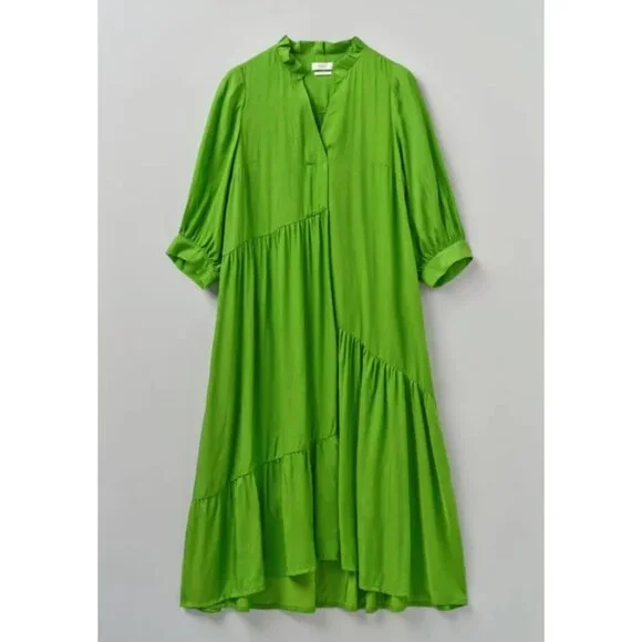 Toast Tiered Crinkle Twill Dress Spruce Green Midi Asymmetric Oversized Medium - Picture 5 of 14